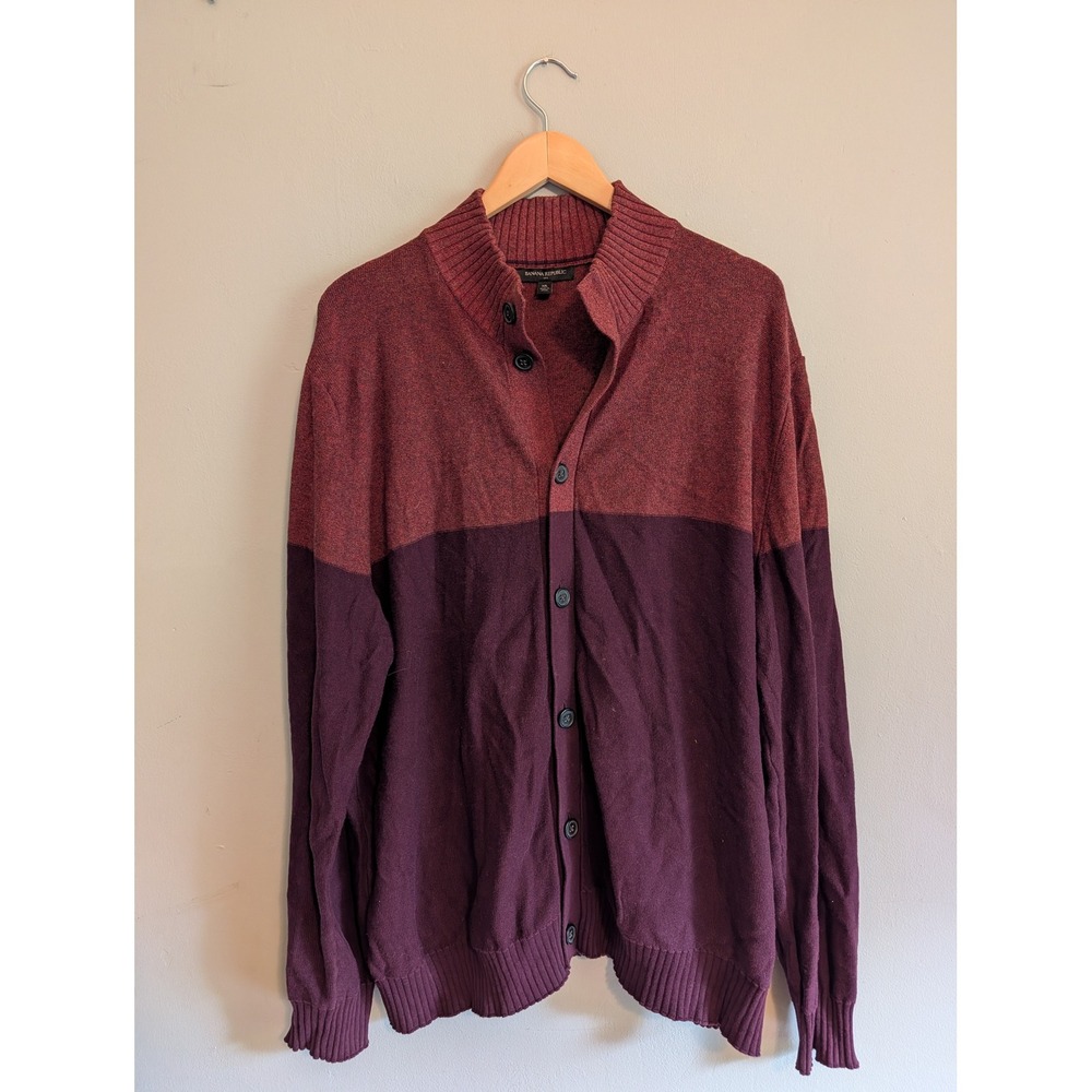 Banana Republic Mens XL Cotton Cardigan Sweater Burgundy Colorblock 793330-00